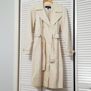 Vintage Jones New York Trench Coat | Sz S, Shoulder Pads, Double Breasted, Cream